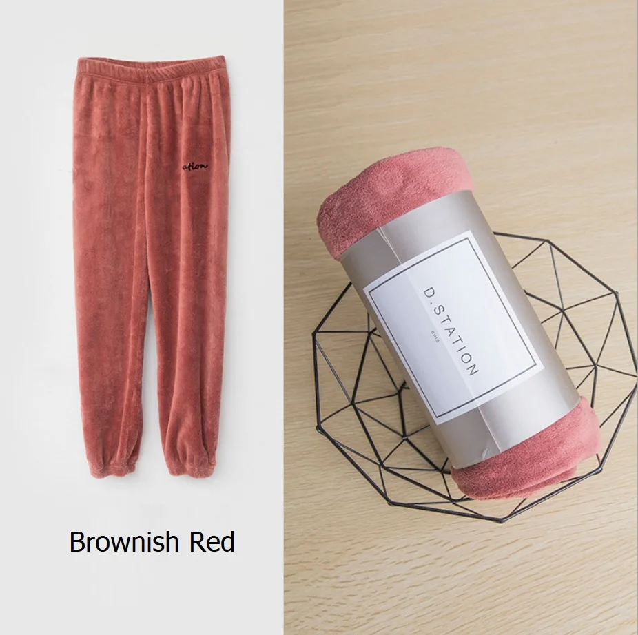 

Winter fleece pants womens flannel thick warm coral fleece elastic pant homewear ladies home clothing girls fall 6 colors
