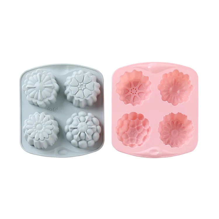 

4 flower silicone cake mold Pudding fruit chocolate jelly mould Handmade soap mould High temperature resistance