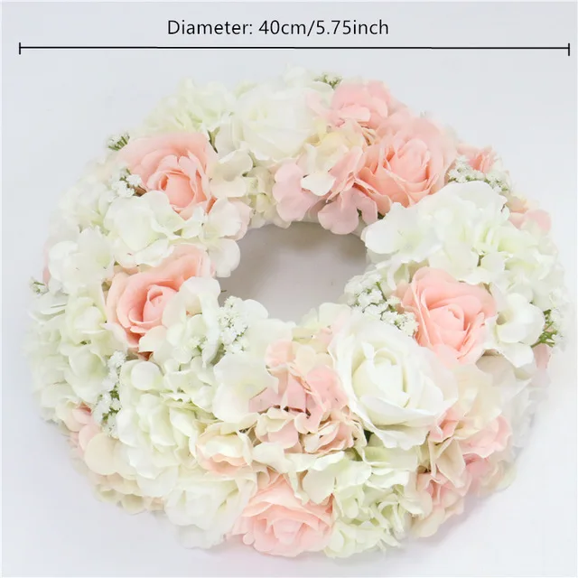 Light pink wreath 35/40/50 искусственный цветок, стол, центральный венок, вечерние, свадебные декорации, дорога, свинец, цветок, шар, роза, Гортензия, Гипсофила - Цвет: Light pink wreath