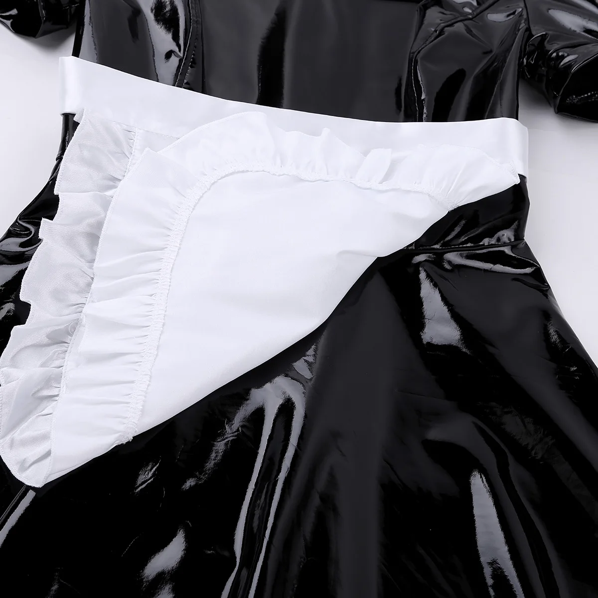 Women Adults French Maid Cosplay Costume Clubwear Puff Sleeves Patent Leather Erotic Uniform Sexy Fancy Dress with Apron |