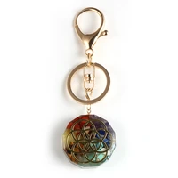 ethnic vintage yoga chakra orgone pendant keychain for men women reiki healing round crystal resin orgonite car bag key chains