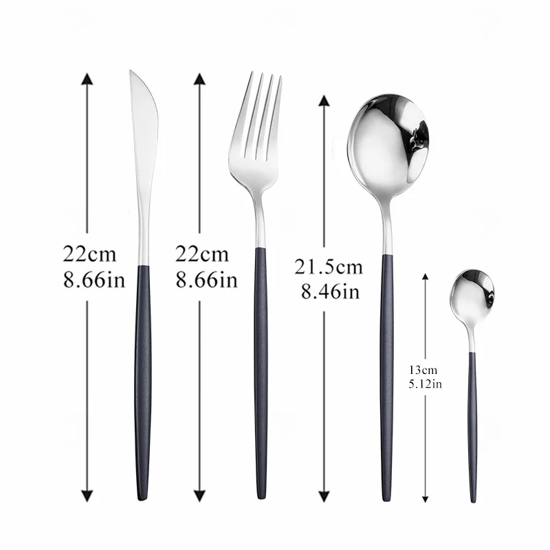 

Black Silver Cutlery Set Stainless Steel Spoon Fork Knife Safety Dinnerware Kitchen Utensils Wedding Tableware Set Dropshipping