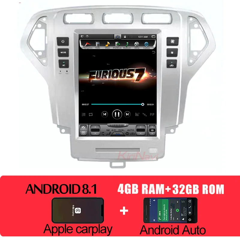 Android Car Radio KiriNavi вертикальный экран Tesla style 10," 1 Din Android 8,1 автомобильный Радио gps навигатор для Ford Mondeo Автомобильный dvd-плеер 2007-2010 - Цвет: Android Car Radio