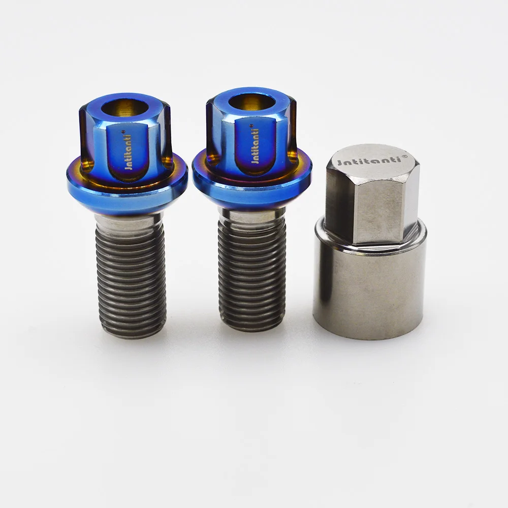 

Burnt blue ball seat M14*1.5*28 Gr5 titanium wheel hub anti-theft bolt for Mercedes-Benz