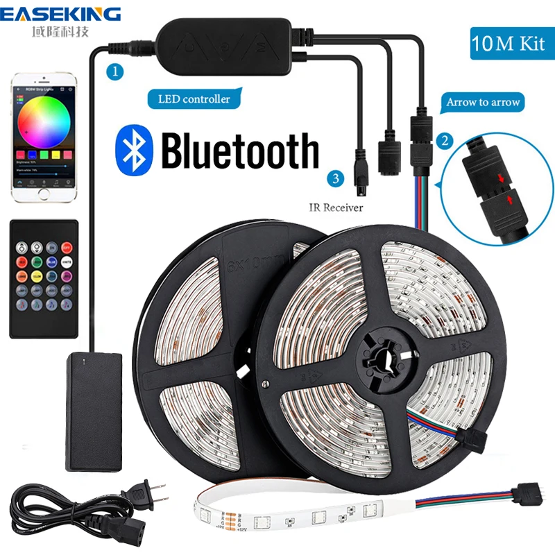 

Easeking Led Light Strip Luces Led RGB 5050 Bluetooth Waterproof Color Changing Flexible Ribbon Lights Tape Diode 5M 10M 15M 20M
