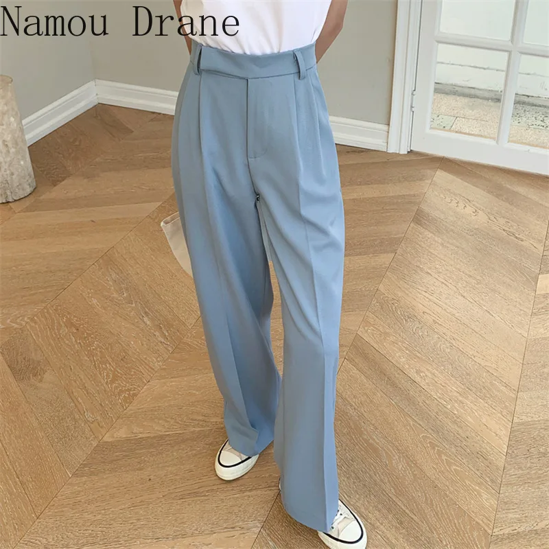 

2021 Femme Chic Высокое качество Офисные женские туфли новые брюки Высокая Талия Брюки свободные тонкие однотонные уличная прямые джинсы размера ...