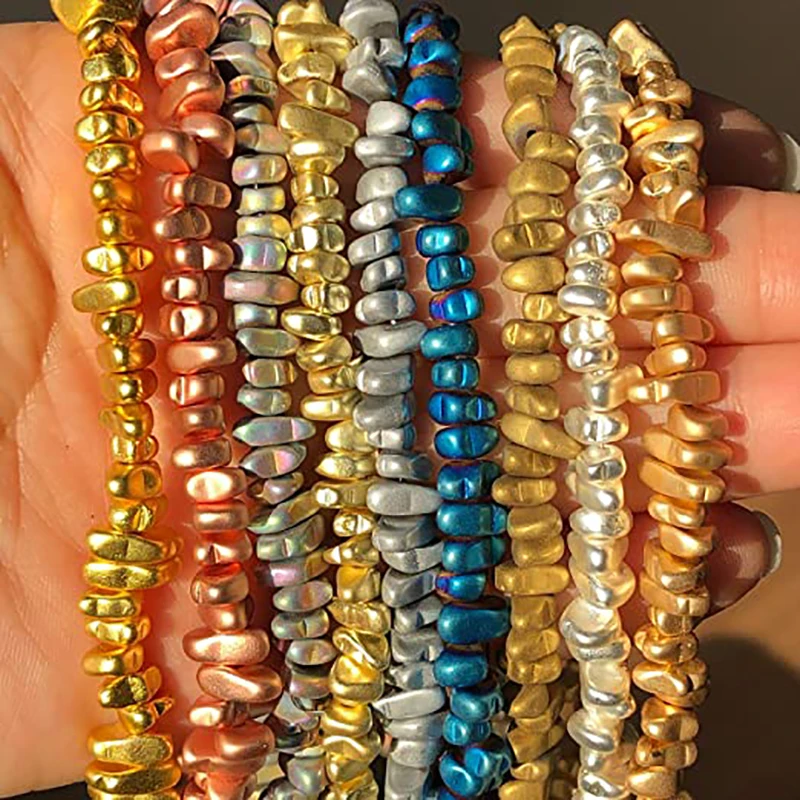 Натуральный камень ассиметричный гравий матовый KC позолоченный гематит бусины