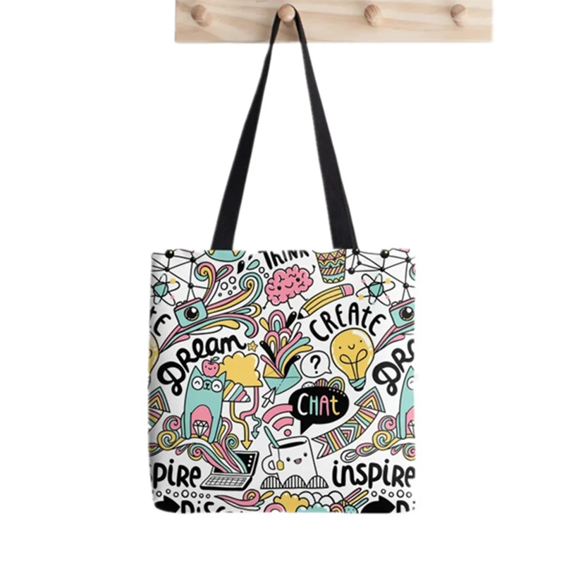 

Shopper Everyday social media doodles Painted Tote Bag women Harajuku shopper handbag girl Shoulder shopping Lady Canvas Bag