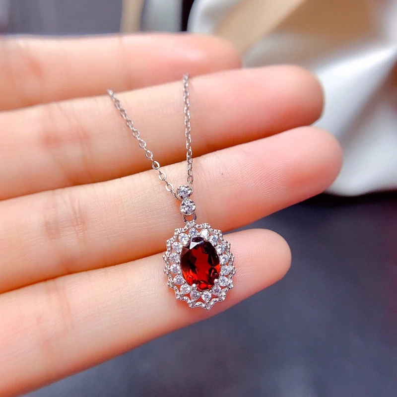 

Semi Precious Ruby Jewelry Sets Full Zircon Adjustable Ring 925 Silver Chain With Dainty Red Pendant Necklace For Women Ladies