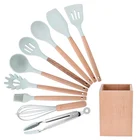 Набор кухонной утвари, комплект из 9 предметов, лопатка, ложка, силиконовые деревянные инструменты для приготовления пищи