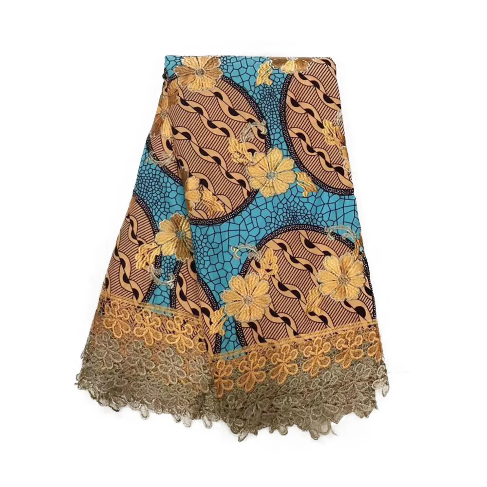 Зеленая вышивка Анкара кружева хлопок Африканский нигерийский воск с веревочное