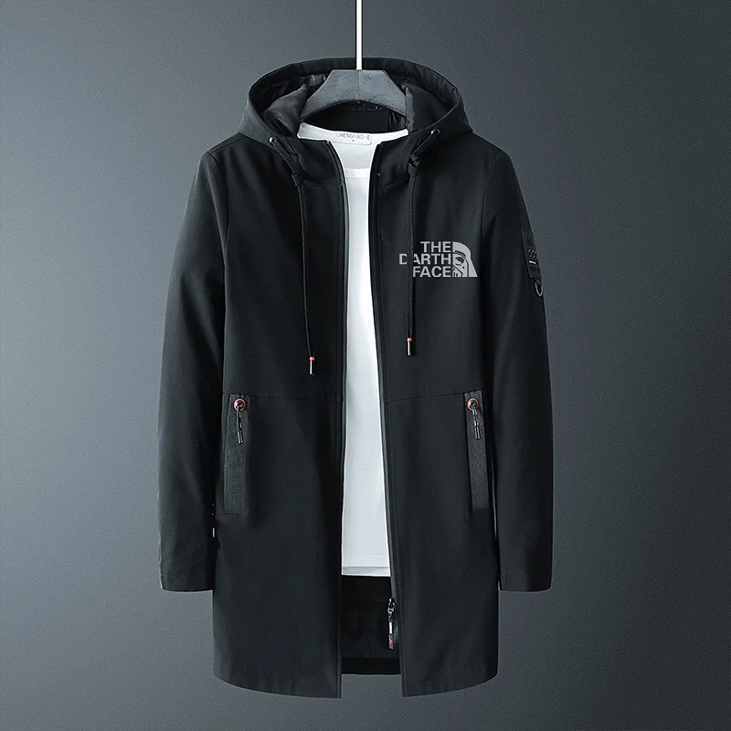 

2021 spring and autumn new young men's jacket fashion leisure slim mid-length windbreaker windproof zippered coat with cap