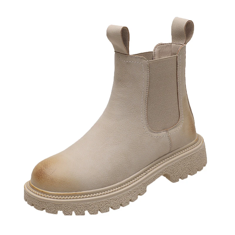 

Women's Chelsea Boots 2021 New Leather Beige Black Ankle Boots Women Slip On Punk Gothic Platform Boot Female Luxury Designer