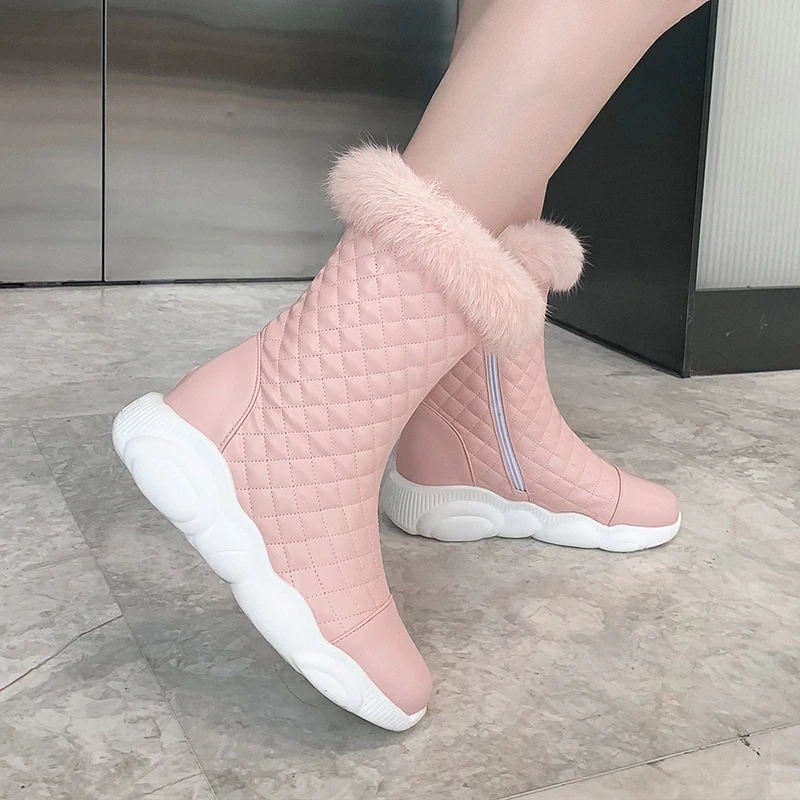 

ESRFIYFE 2020 New Large Size 34-46 Winter Shoes Women Snow Boots Waterproof Warm Fur Plush Wedges Ankle Botas Zipper Women Boots