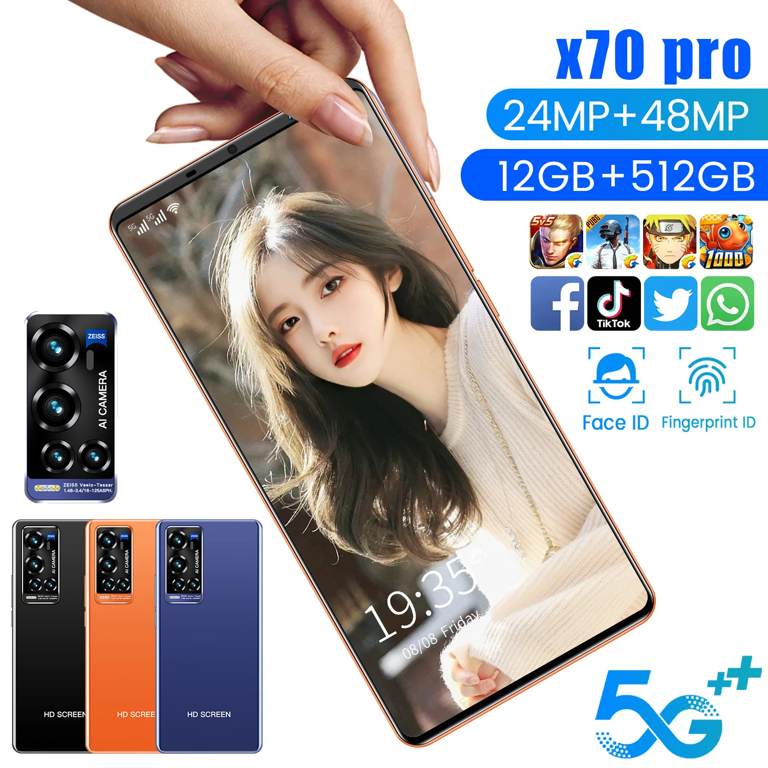 

X70 Pro Android Phone 5G GB+128GB Face unlock 24MP+48MP realme elular 4800mah Cheap Phone 1440x3040 poco телефон смартфоны