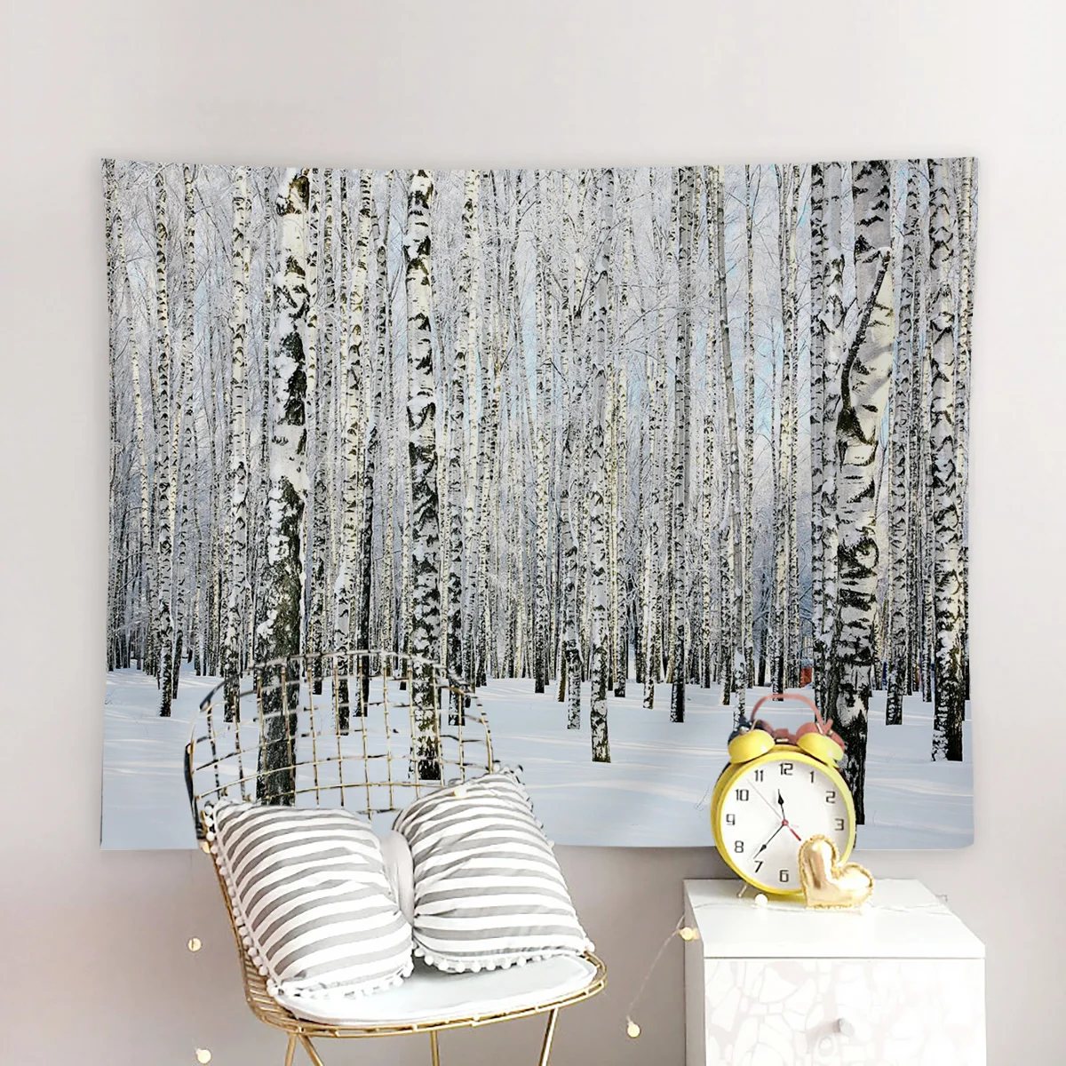Снежный лес Березовое дерево растение открытый зимний гобелен настенный Декор |