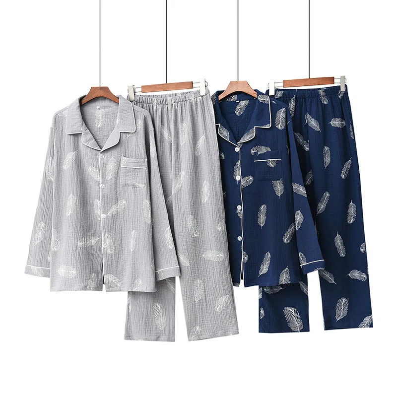 Men's Pajamas Homewear Autumn New Cotton Pajamas Set With Pants Sleepwear Long Sleeve Cotton 2 Pieces Home Clothes For Men
