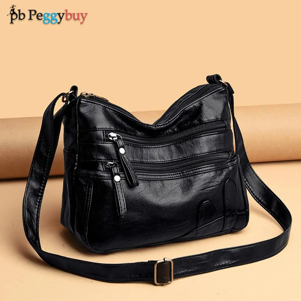 

Women Soft PU Solid Color Shoulder Bag Multi-Layer Casual Ladies Handbags PU Leather Messenger Bags Women Gift