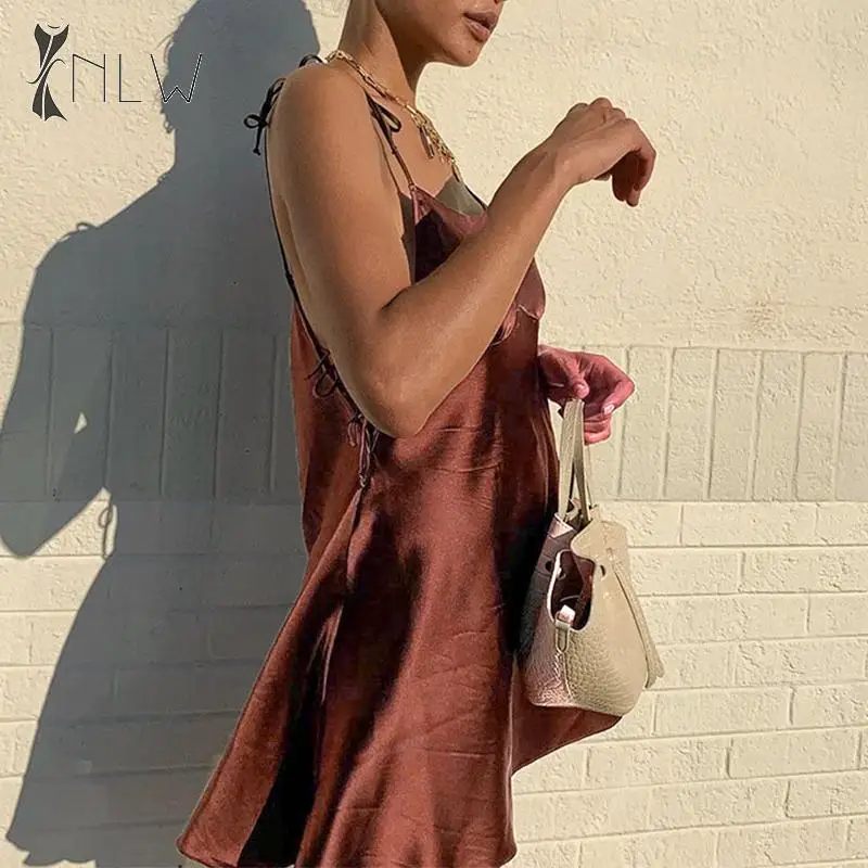 NLW сексуальные Сатиновые вечерние платья с открытой спиной женские мини на