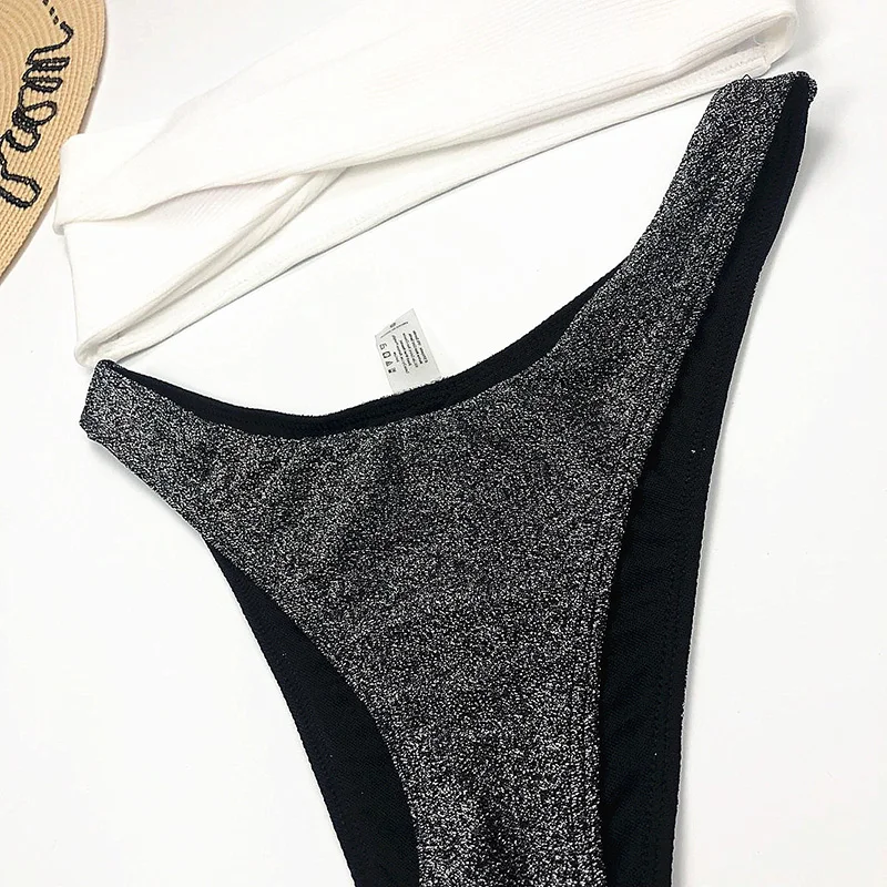 

Black Sexy Flash Bikini 2019 Bandeau Swimsuit Women Swimwear Thong Bikinis Set Maillot De Bain Swimming Suits for Bathing Suit