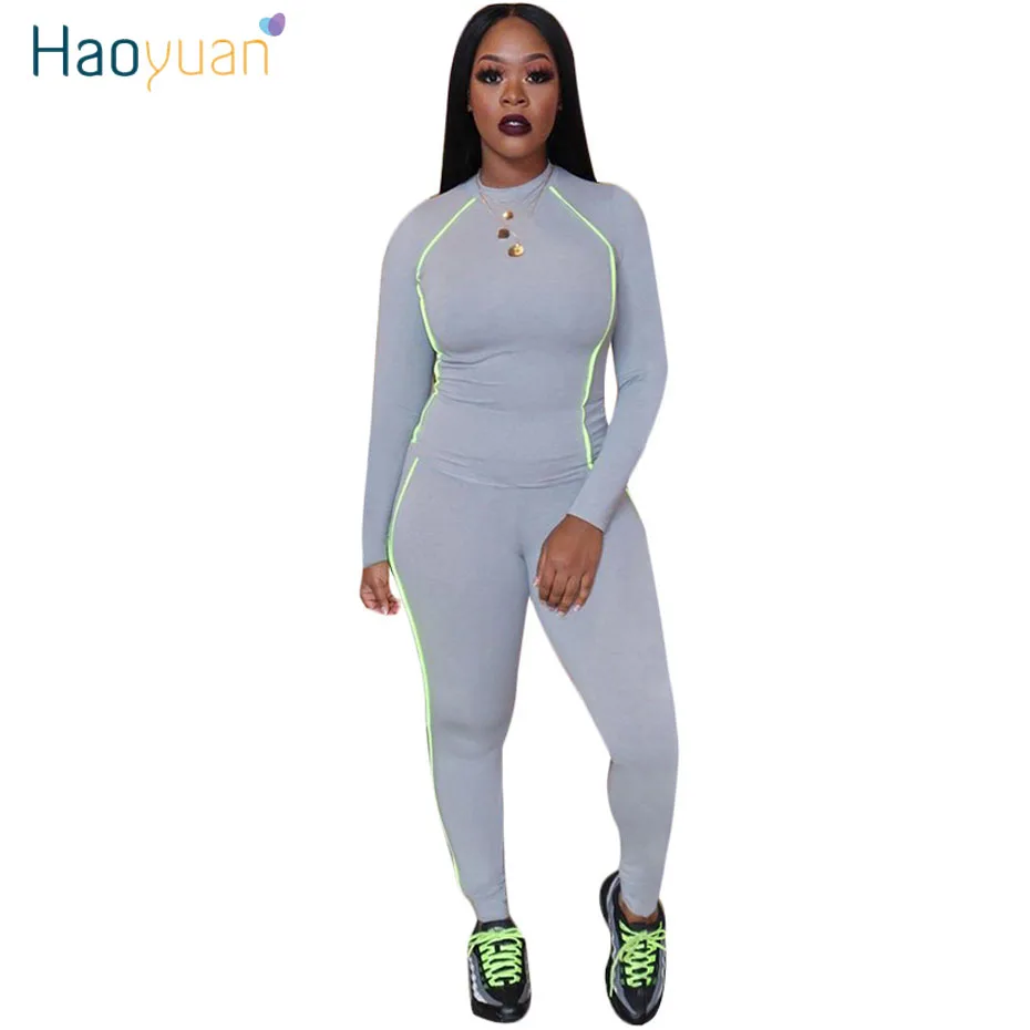 HAOYUAN комплект одежды из 2 предметов для женщин; спортивный костюм Rave; осенне-зимняя одежда; топ с длинными рукавами и брюки; спортивный костюм; комплект из двух предметов