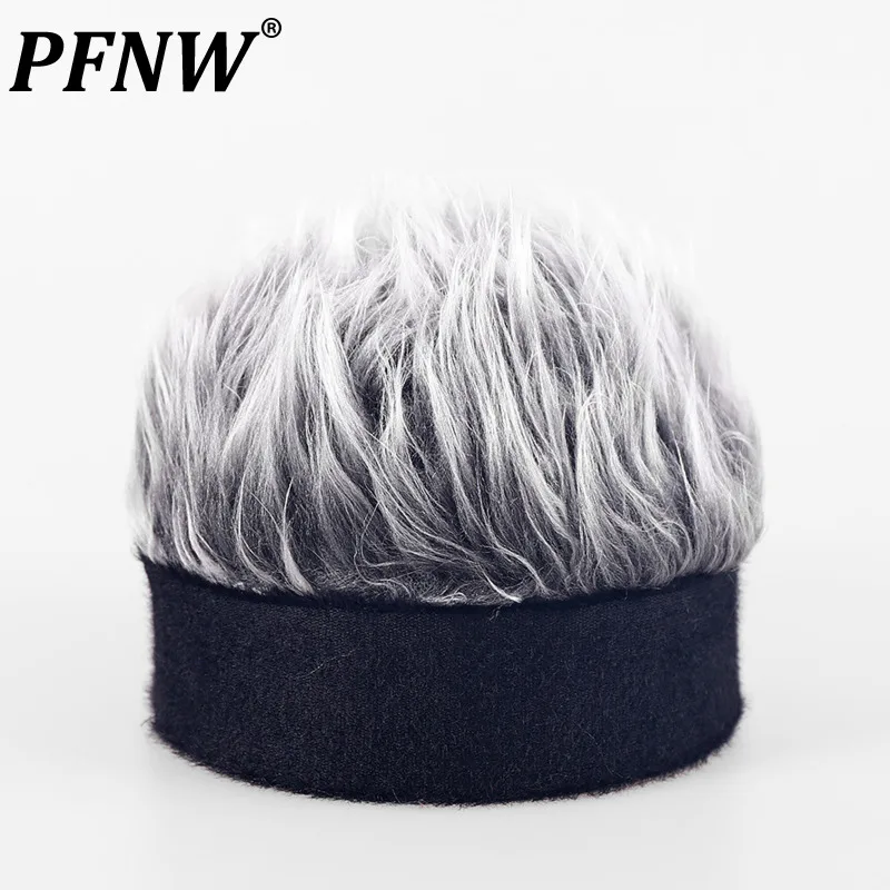 

PFNW Tiktok Tide 2021 Autumn New Wig Patchwork Hat Black Camouflage Hair Streetwear Hip Hop Cool Accessories Ins Trend 12C0044