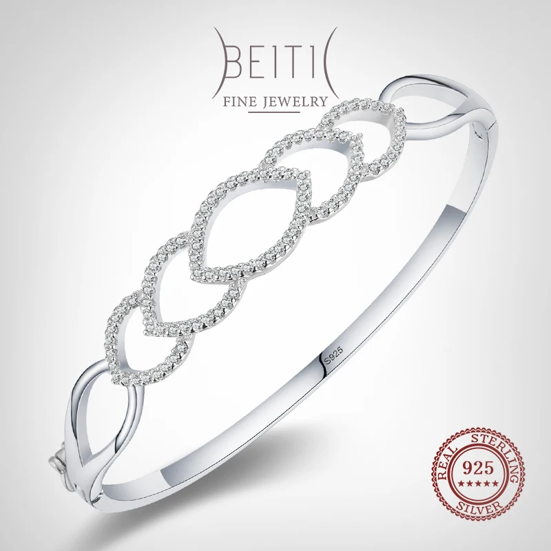 

Beitil Simple Hollow Geometric Design 925 Sterling Silver Bracelets For Women Dazzling Clear CZ Fine Elegant Wedding Jewelry