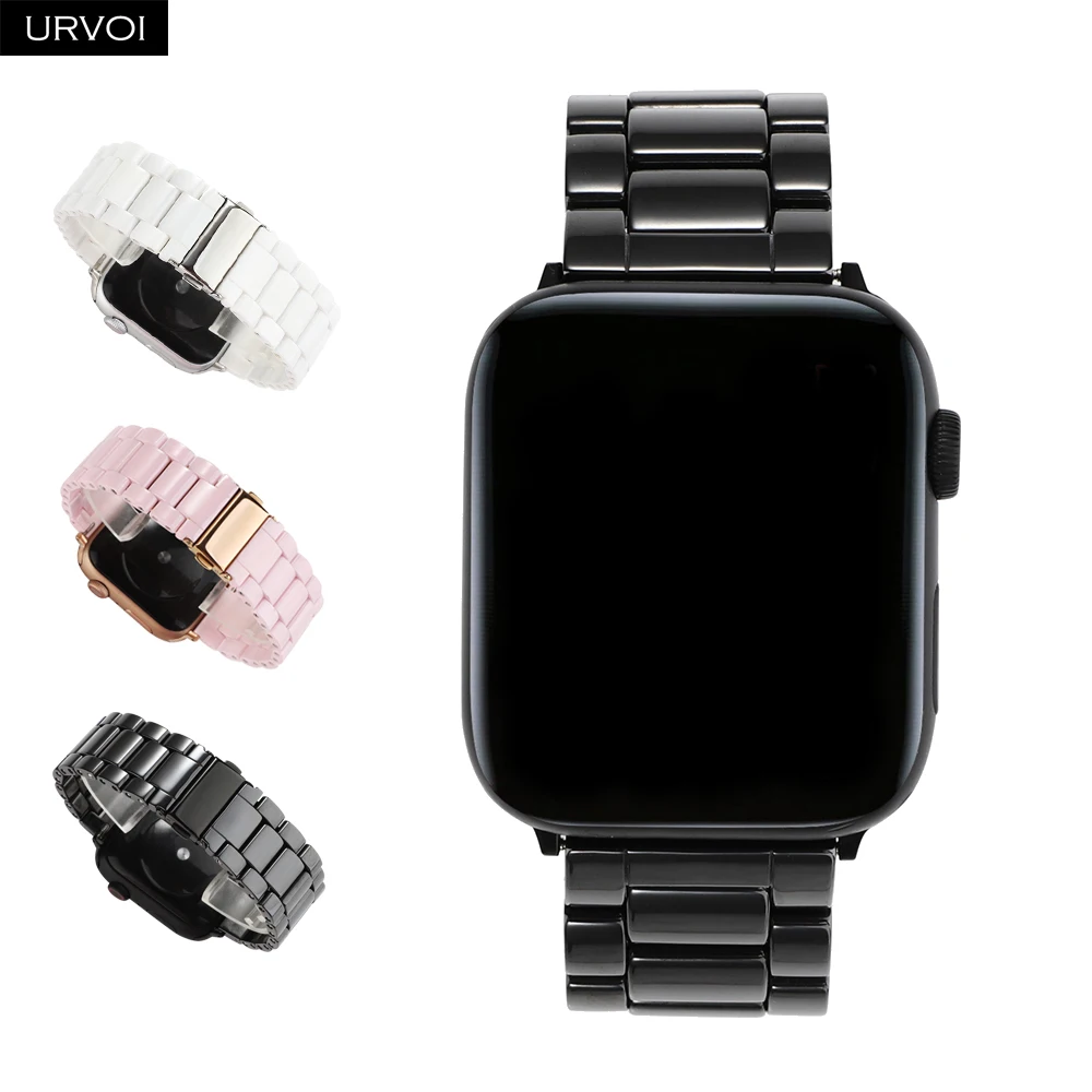 Браслет URVOI звеньевой для apple watch 6 SE 5 4 3 band полностью керамический Блестящий