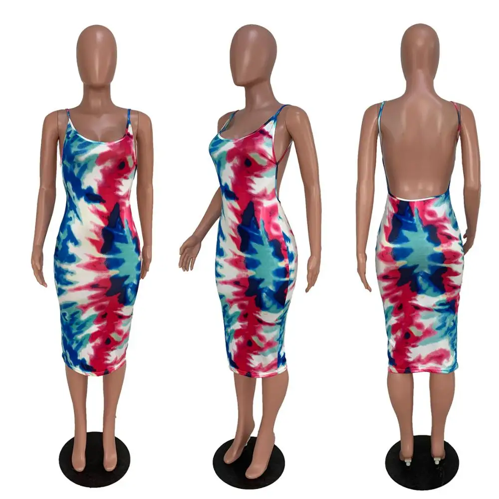 Женское облегающее платье миди без рукавов с открытой спиной и принтом | Женская