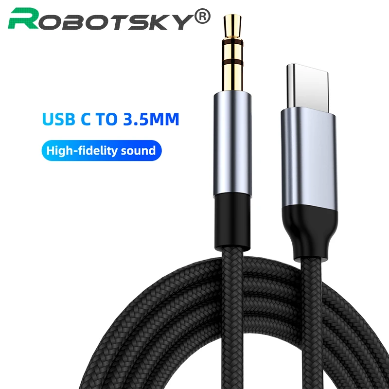 Аудиокабель Robotsky со штекером USB Type C на штекер 3 5 мм для автомобиля AUX аудиокабель с