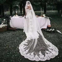 3m long wedding veils full decal applique edge one layer cathedral length veils two uses with comb tulle bridal veil