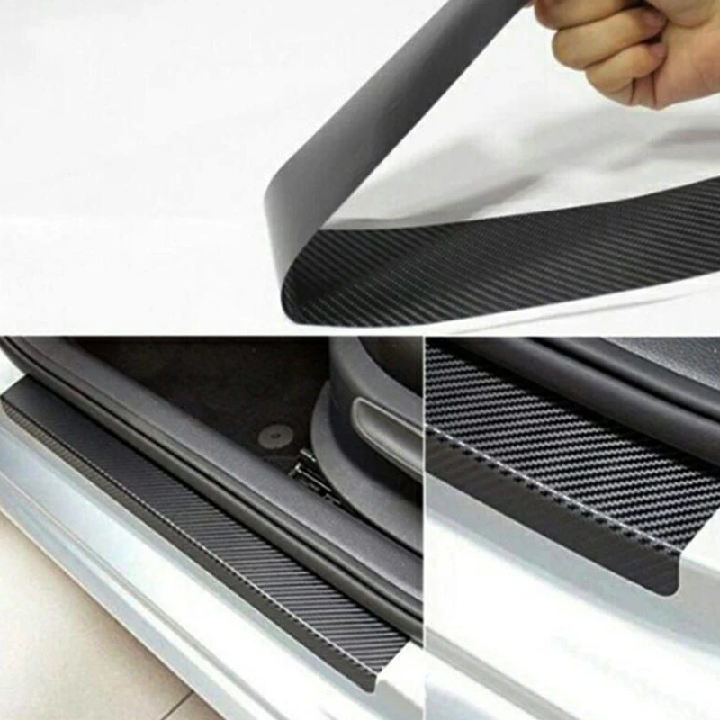 

Universal Car Door Sill Guard Sticker Film 4pcs Anti Scratch Carbon Scuff Pedal Guards Cover Door Sill Plate Fiber Sticker
