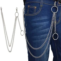 punk hip hop three layer belt key chain waist chain pants men woman jeans long metal clothing jewelry accessories