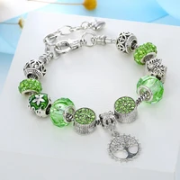 attractto green tree of life braceletsbangles for women jewelry silver heart crystal bracelet charm flower bracelet sbr190430