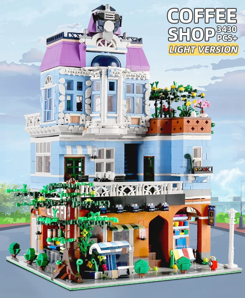 

MOULD KING MOC Streetview The Coffee Corner With LED light model Building Blocks Assembly Bricks Kids DIY Toys Christmas Gifts