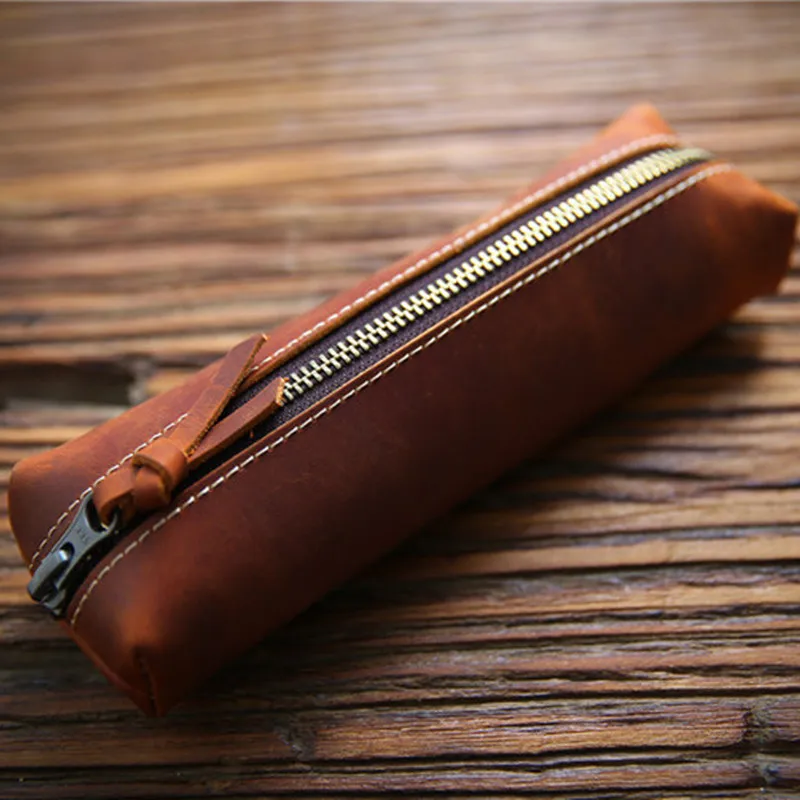 Кожаная сумка для ручек и карандашей Crazy Horse чехол ручной работы из натуральной