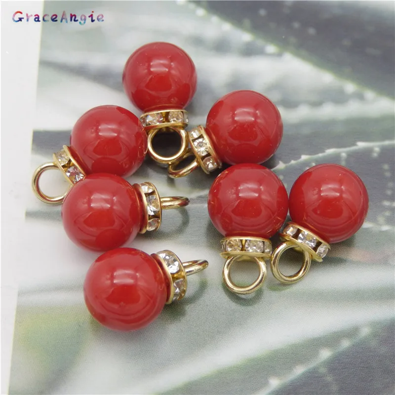 

10pcs Round Red Imitatiom Pearl charm spacer Loose Beads Jewelry Making Crystal Necklaces & Pendants Women Earrings Jewelry DIY