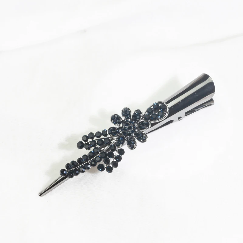 

ANNUOLA Gun Black Rhinestone Metal Horns Large Pearl Word Folder Duckbill Clip Female Models Disk Hair Jewelry