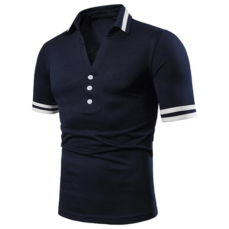 HEFLASHOR повседневные мужские рубашки поло с пуговицами короткий рукав v образный