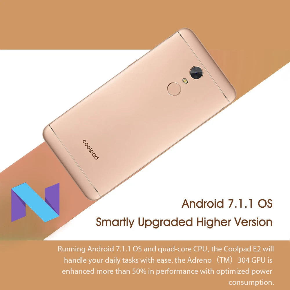 Глобальная версия Coolpad E2 4G мобильный телефон 5,0 дюймов 2 ГБ+ 16 Гб 8 Мп+ 5 Мп Android 7.1.1 2500 мАч разблокированный смартфон с отпечатком пальца