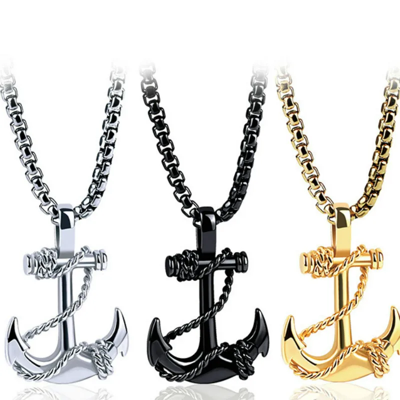

Vintage Anchor Cross Pendant Necklace Black Gold Silver Color Chain Necklaces for Men Women Fashion Jewelry Gifts Wholesal