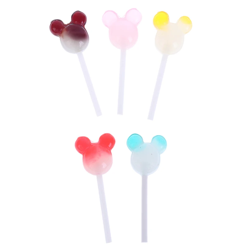 

5Pcs Cute Resin Lollipops-Dollhouse Party Decor Colorful Candy Miniatures Lollipops 4.6*1.6cm For Children Gifts New