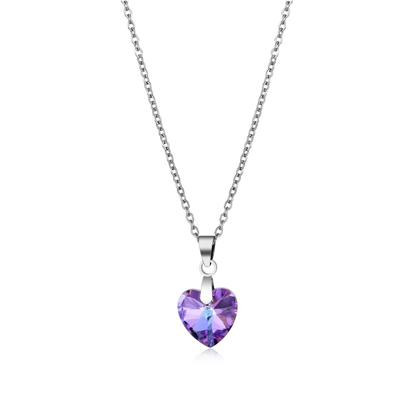 

Crystal Love Heart Pendant Necklace For Women Girls Stainless Steel Chain Necklaces Lover Jewelry Gifts