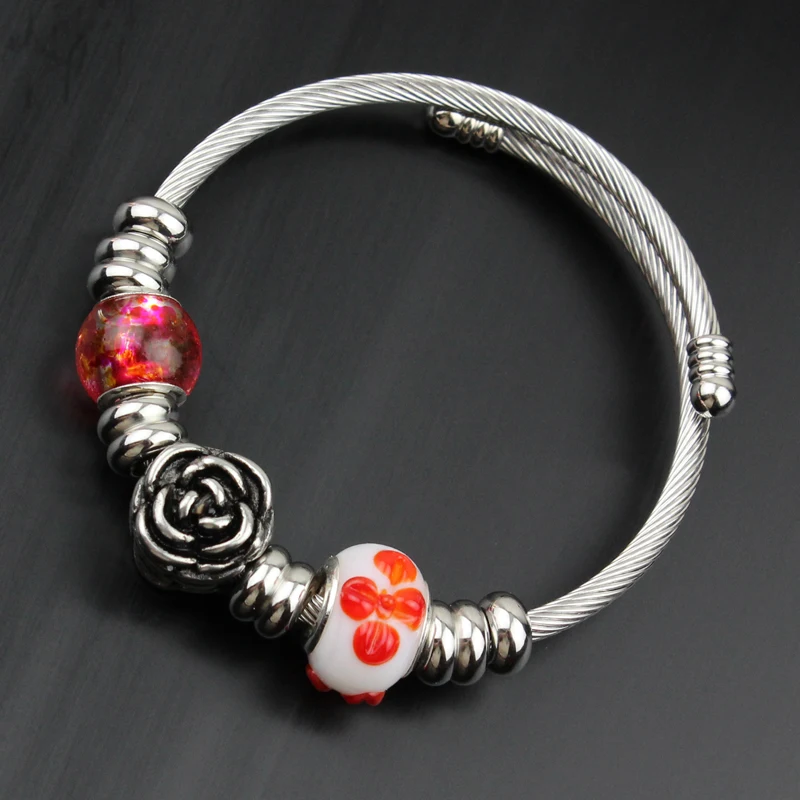 Браслет из нержавеющей стали для самостоятельной сборки стеклянный розовый