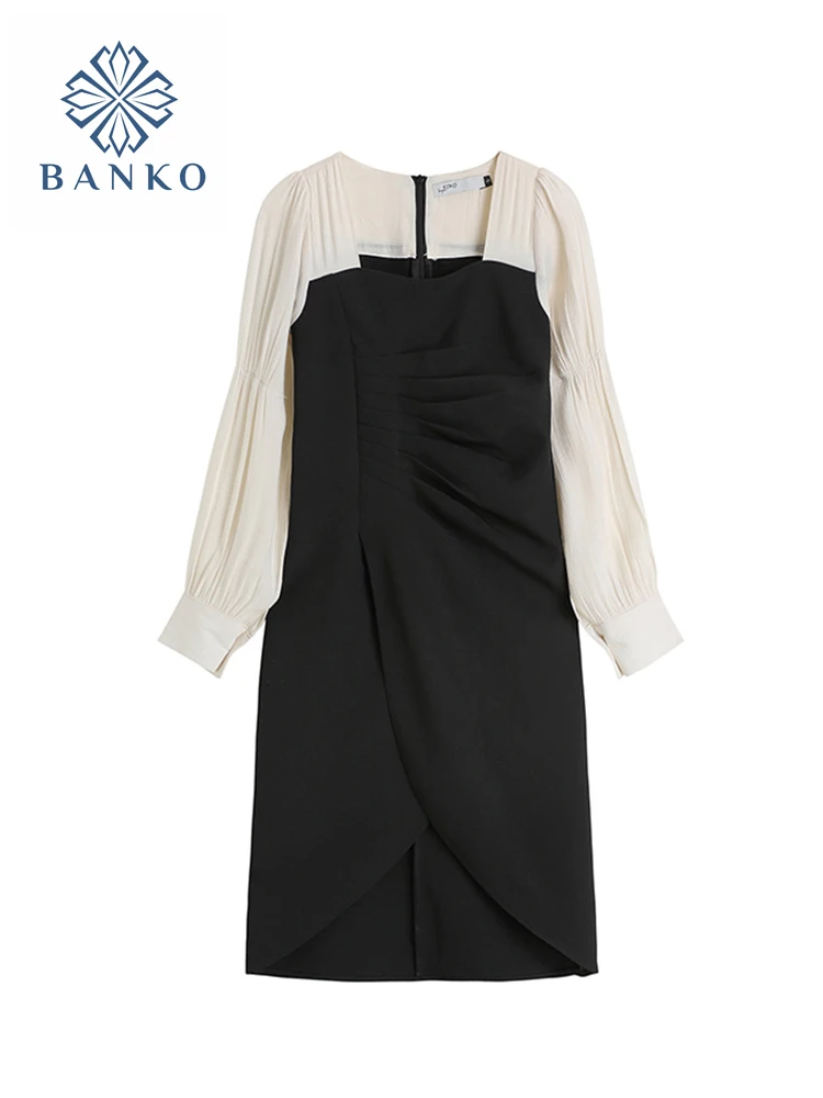 

Новинка 2021, женское праздничное платье до колена с длинным рукавом, женское простое Модное Элегантное Черное шикарное платье для отдыха в К...