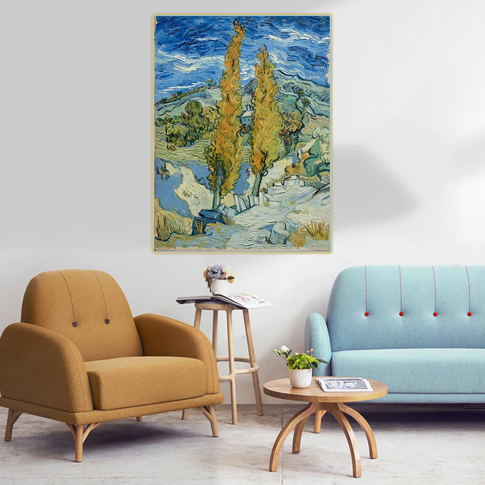 Citon Van Gogh 》 две тополя на дороге через горы Картина холсте масляная живопись