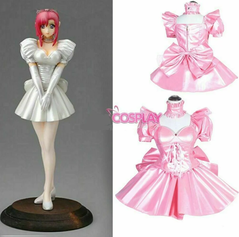 

Hot Pink sissy maid Artificial Leather Mini Dress vinyl CD / TV customization