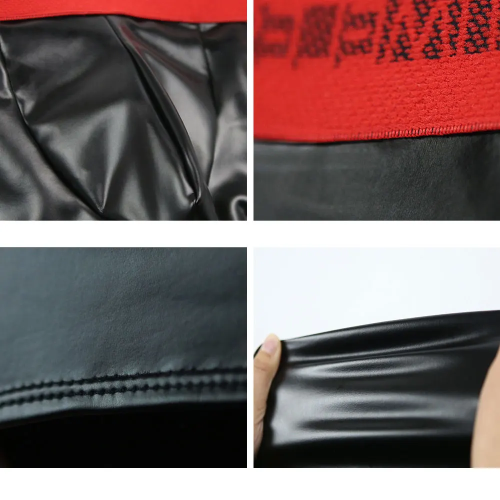 Сексуальные мужские боксеры из искусственной кожи с U-образным выпуклым мешочком