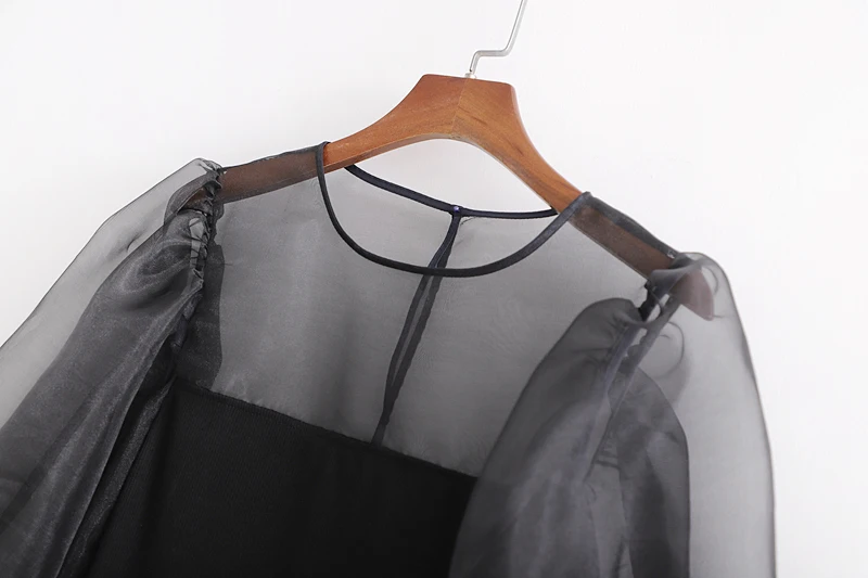 Женская Осенняя модная блузка из органзы с круглым вырезом и расклешенными