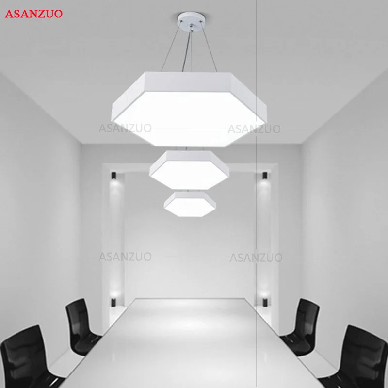 

A Modern Office Metal Hexagon Led Pendant Light Minimalism Acrylic Pendant Fixtures Luminaria Lampares Led Hanging Light